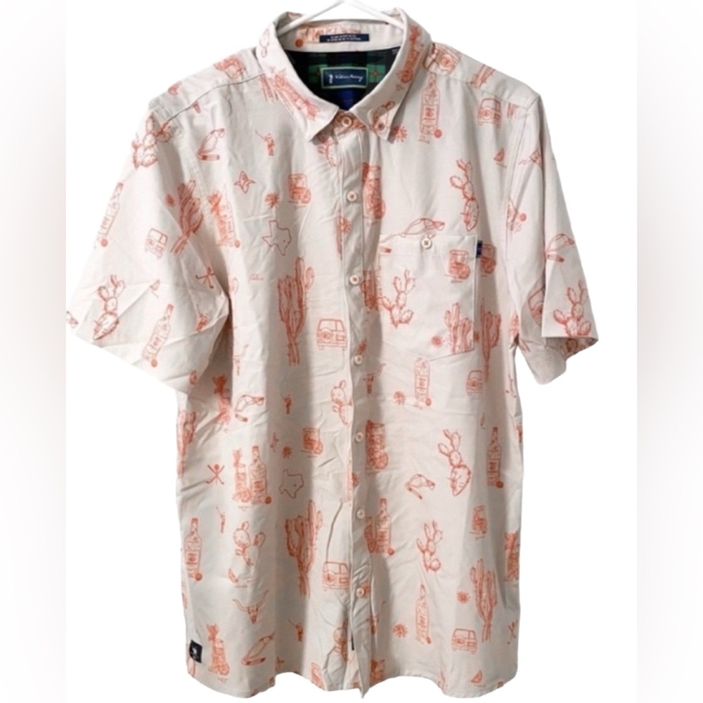 William Murray Shirt Men's S Khaki Titos Print Button Up Short Sleeve Golf EUC